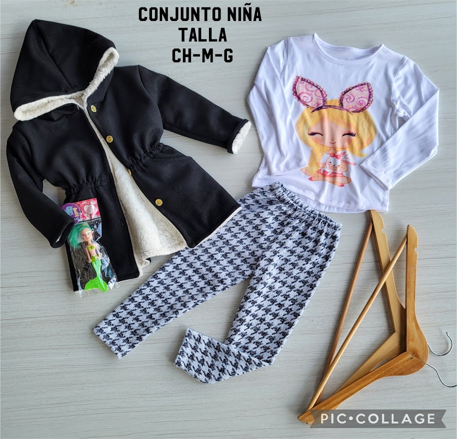 Conjunto para niña 3 pzs con abrigo