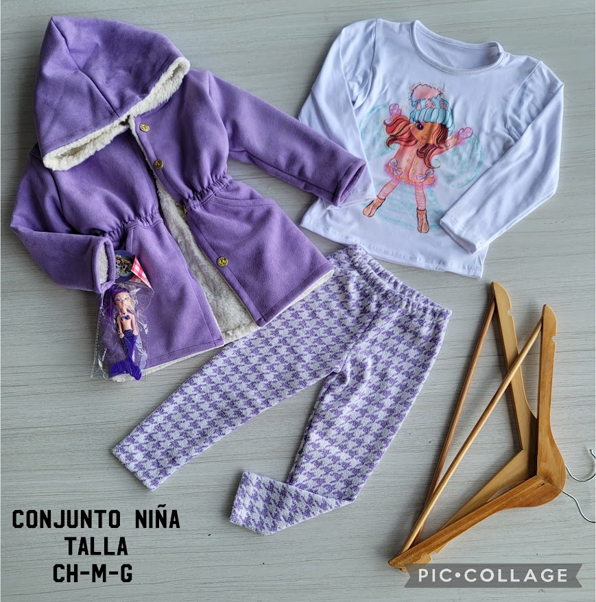 Conjunto para niña 3 pzs con abrigo
