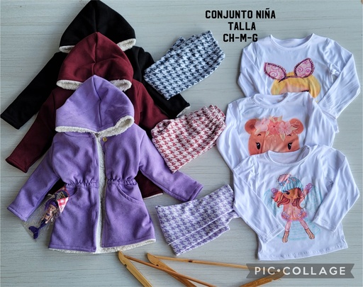 Conjunto para niña 3 pzs con abrigo